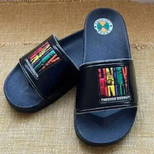 NEW Cross Colours X Unity Through Diversity Black Slides Sandals Women’s Sz‎ 7
